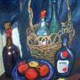 THREE POMGRANATES AND BOTTLES